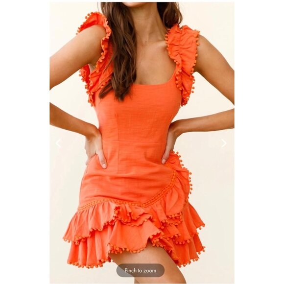 Selfie Leslie Orange Layered Crochet Ruffle Trim Cotton Mini Dress Party Dress - Picture 3 of 16
